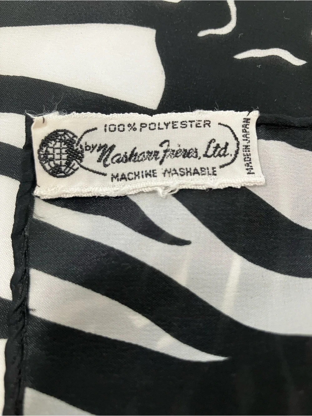 Vtg. Mirrored Zebra Print Scarf - Black and White